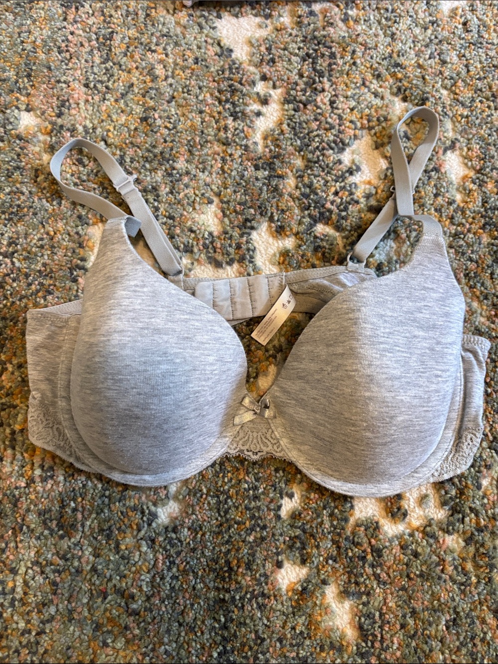 Ambrielle Light Gray Foam T-Shirt Bra with Lace Trim. Organic cotton